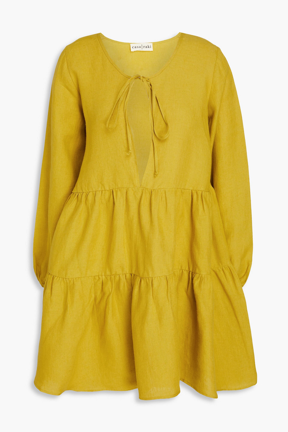 Casa Raki Matilda Tiered Linen Mini Dress In Mustard