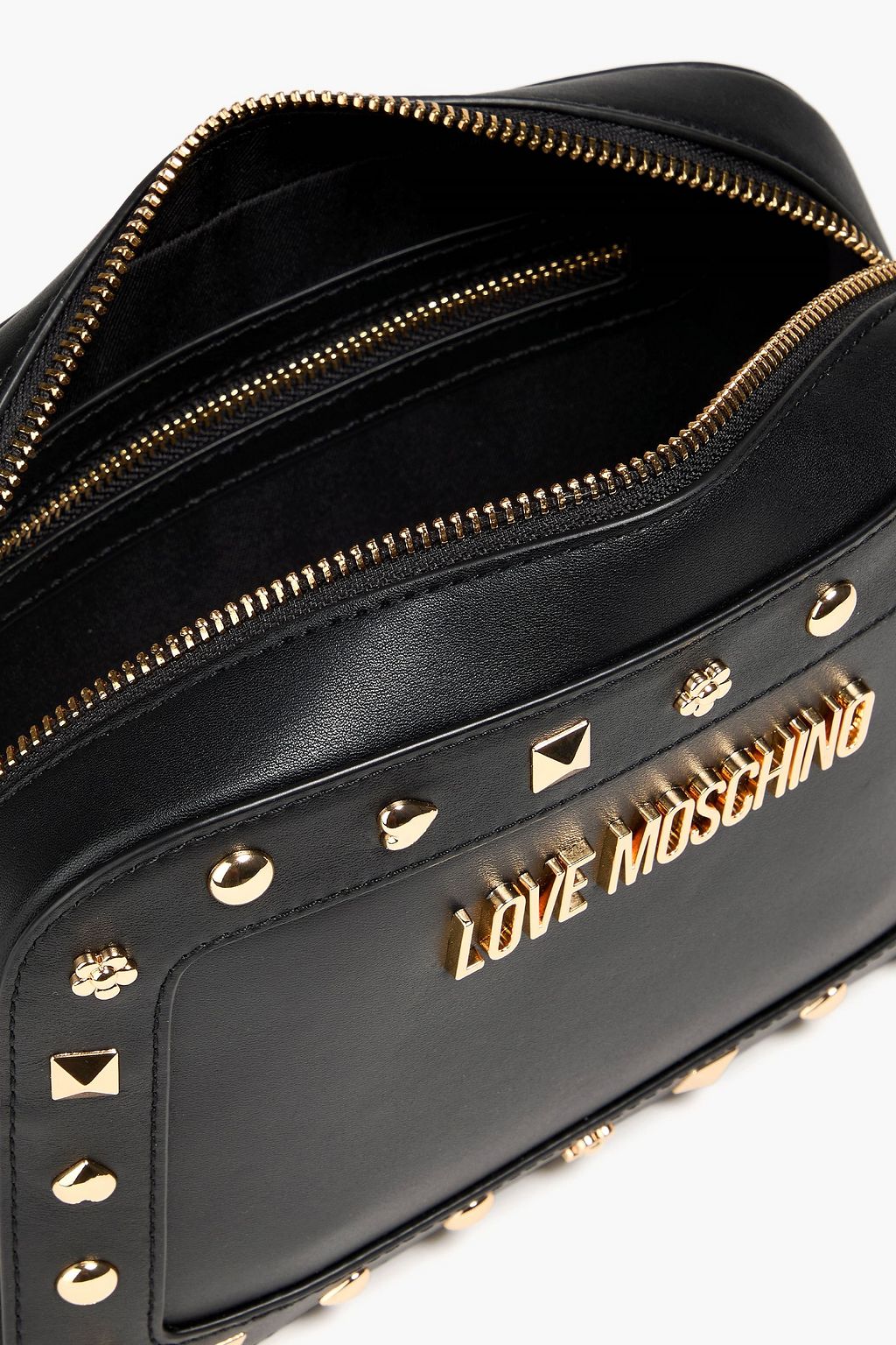 LOVE MOSCHINO حقيبة كروس بودي من الجلد مزيّنة بدبابيس معدنية