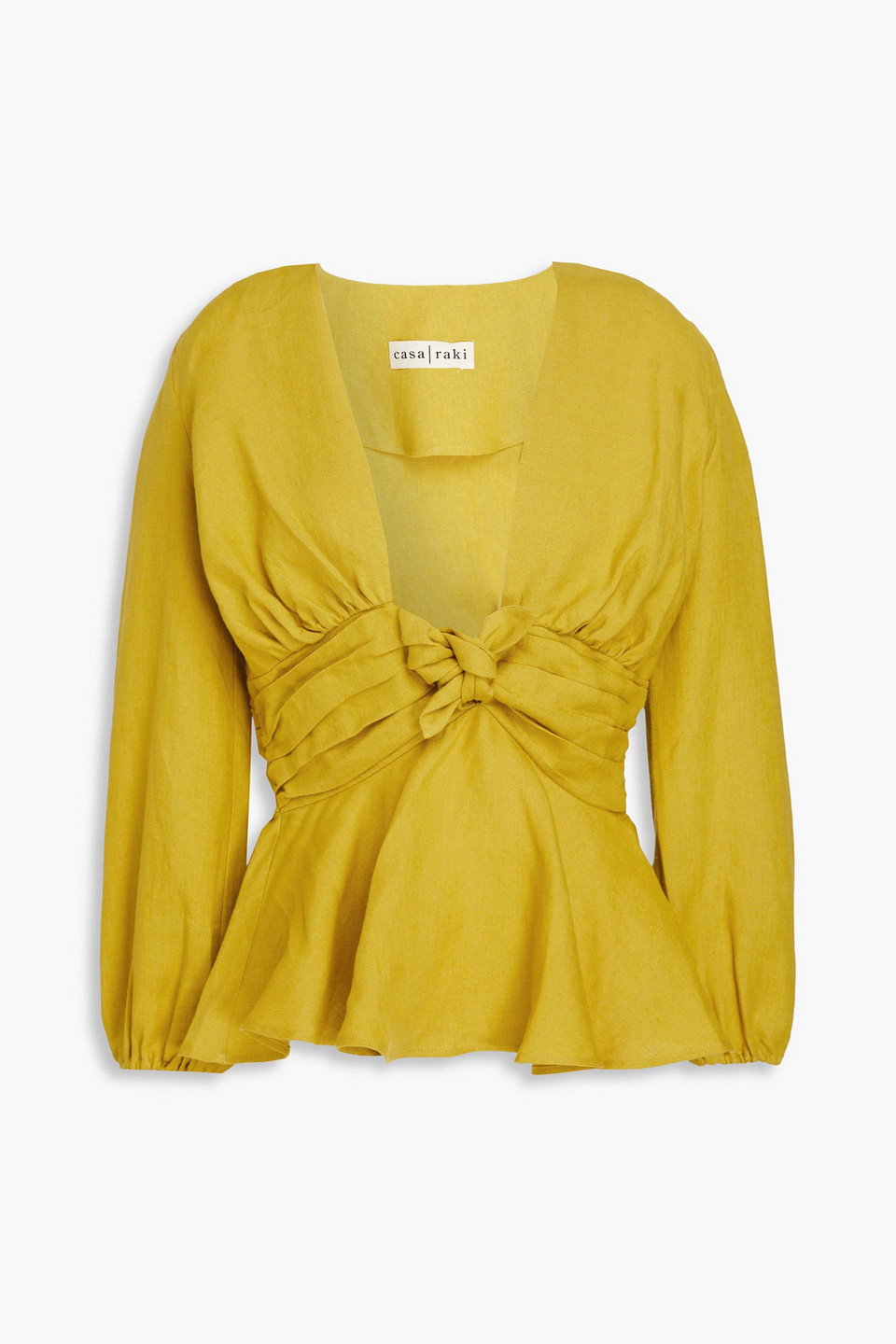Casa Raki Martina Knotted Linen Blouse In Mustard
