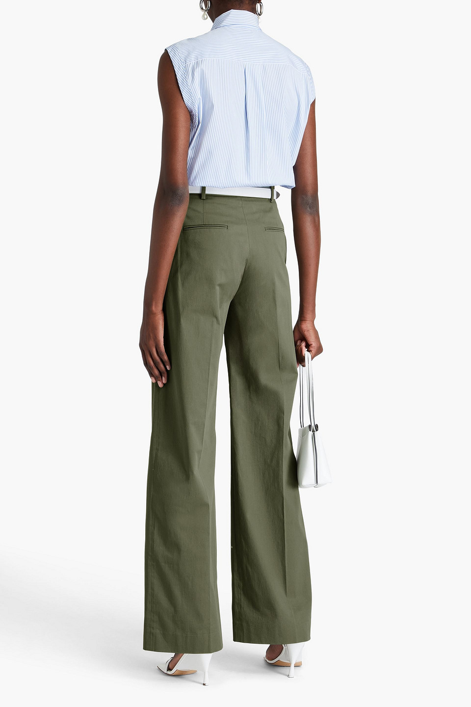 Shop Another Tomorrow Cotton-blend Twill Wide-leg Pants In Army Green