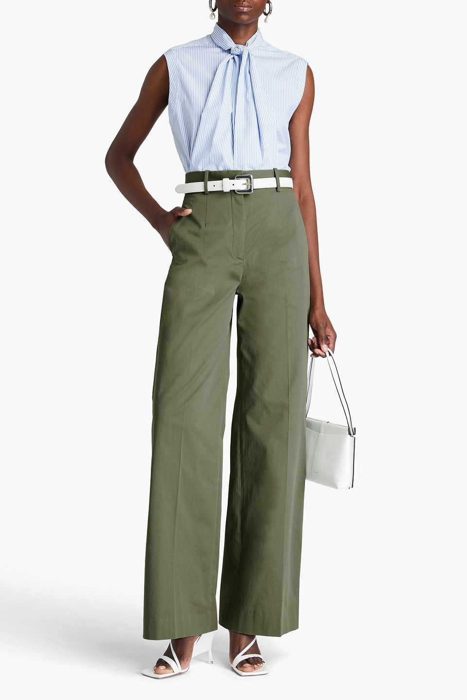 Shop Another Tomorrow Cotton-blend Twill Wide-leg Pants In Army Green