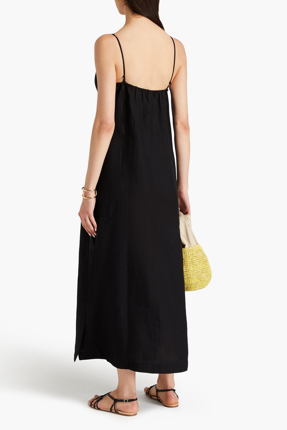 Casa Raki Lara Twisted Linen Midi Dress In Black