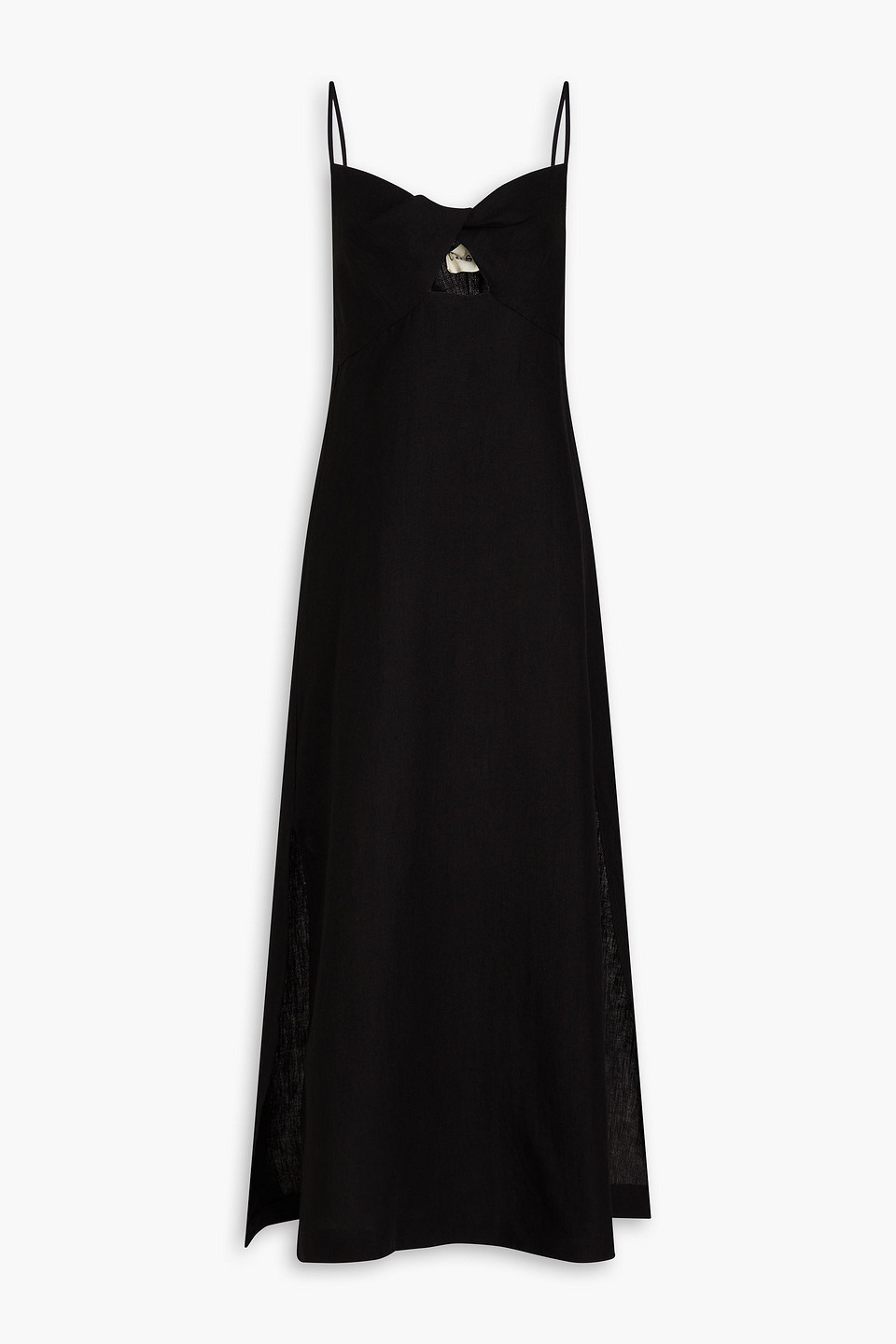 Casa Raki Lara Twisted Linen Midi Dress In Black