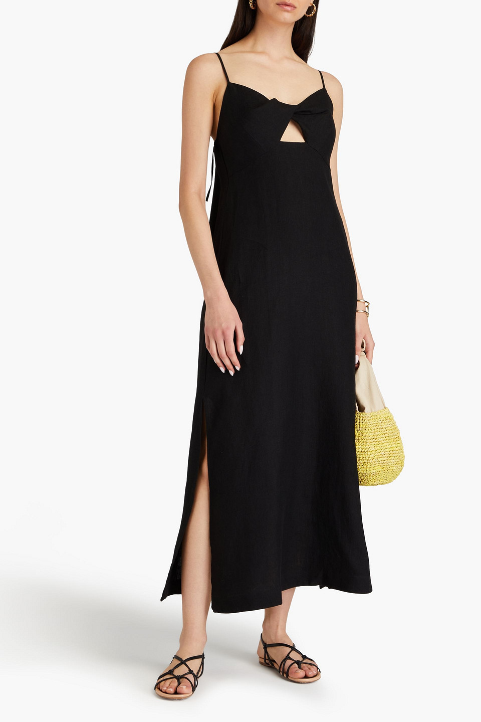 Casa Raki Lara Twisted Linen Midi Dress In Black