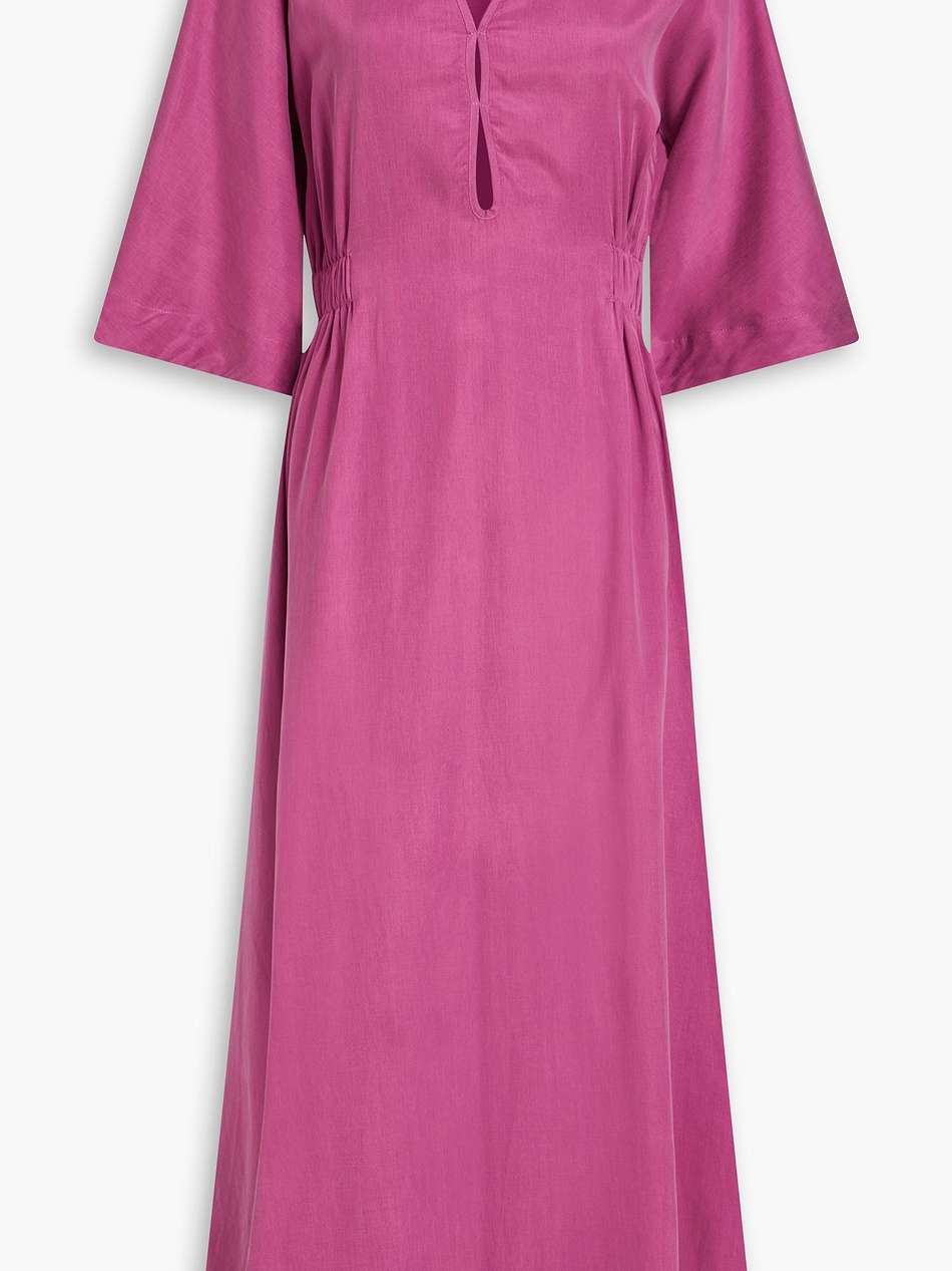 candela cutout ruched cupro midi dress