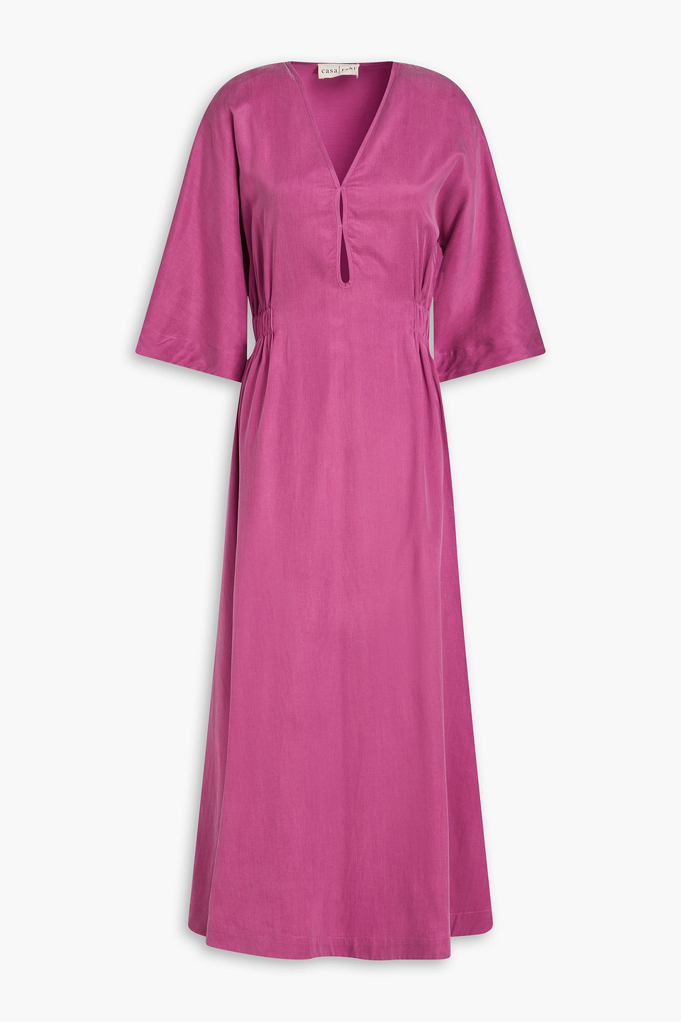 Casa Raki Candela Cutout Ruched Cupro Midi Dress In Magenta