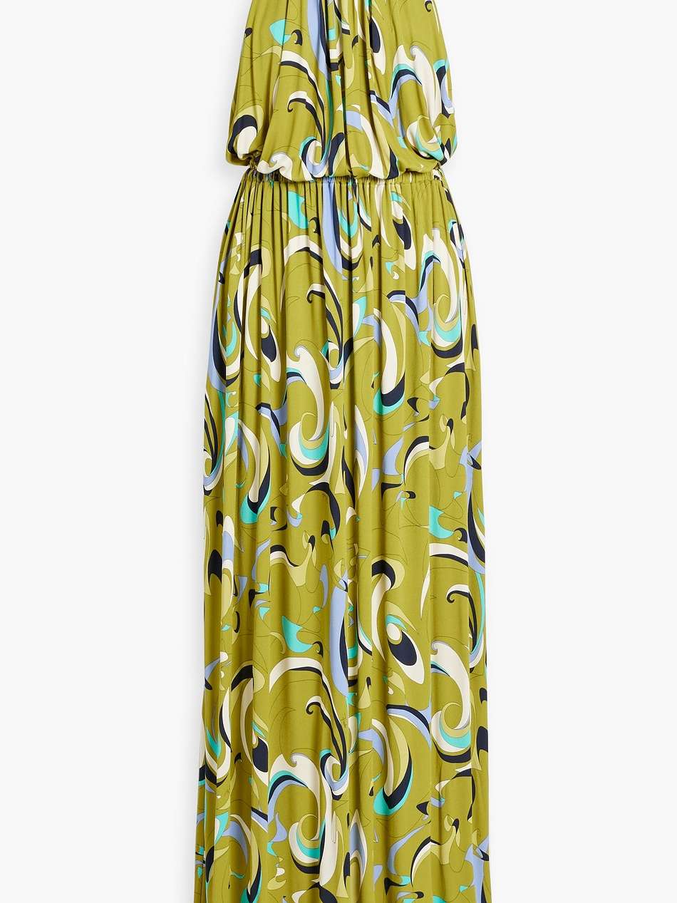 draped printed jersey maxi dress