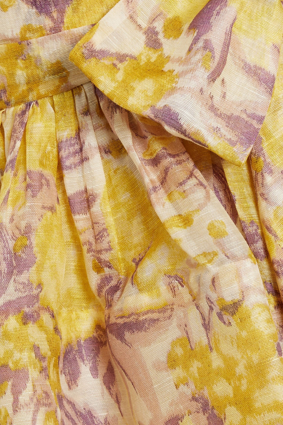 Zimmermann Bow-detailed Floral-print Linen And Silk-blend Mini Dress In Yellow