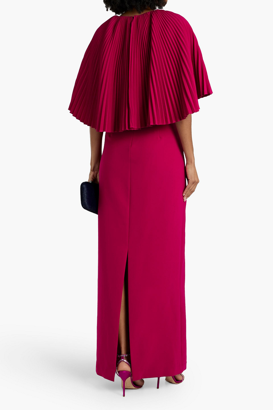 Shop Theia Embellished Cape-effect Crepe Gown In Magenta