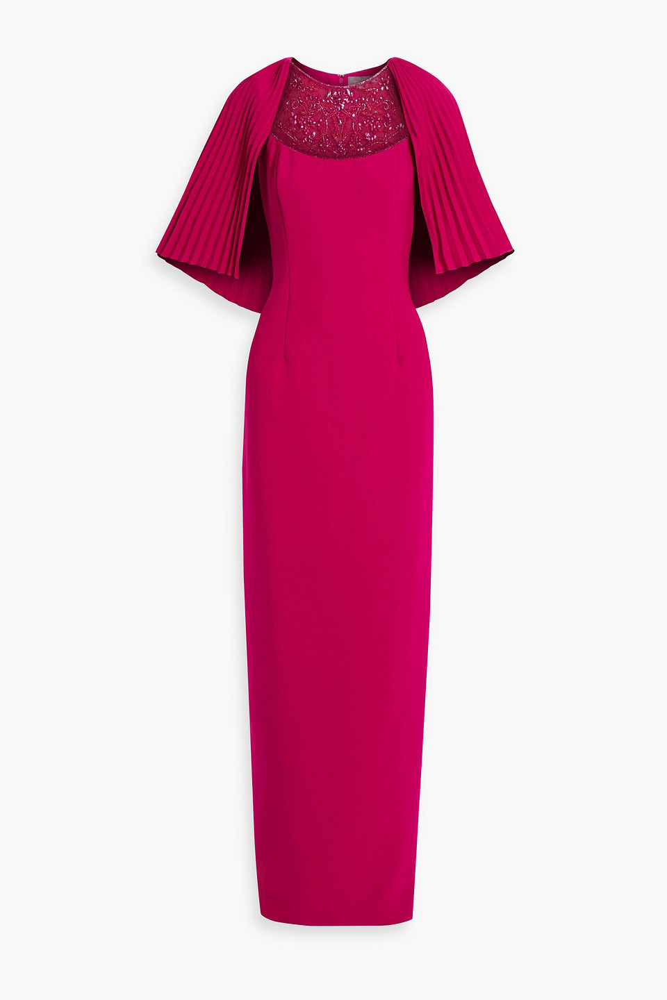 Theia Embellished Cape-effect Crepe Gown In Magenta