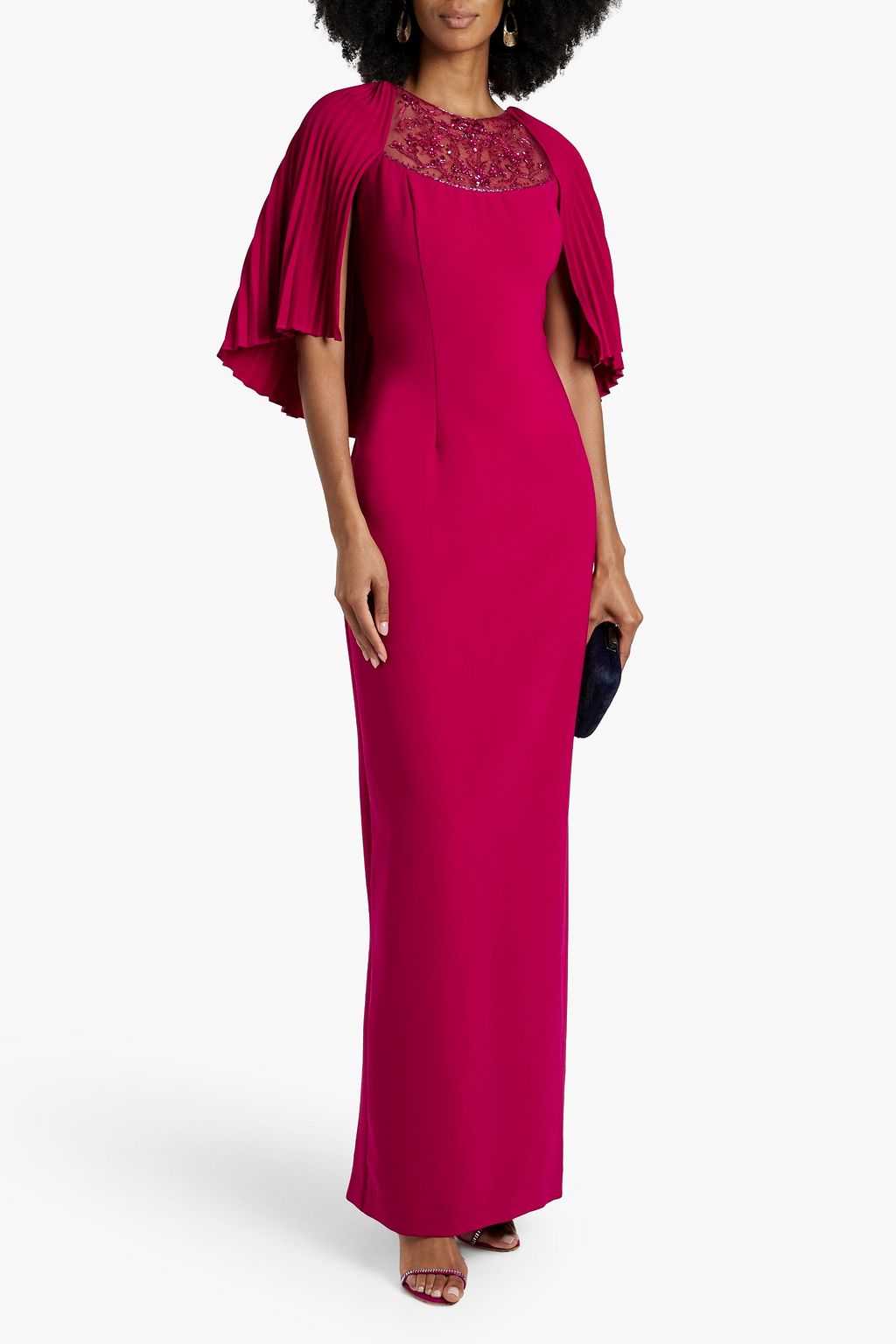 THEIA Embellished cape-effect crepe gown
