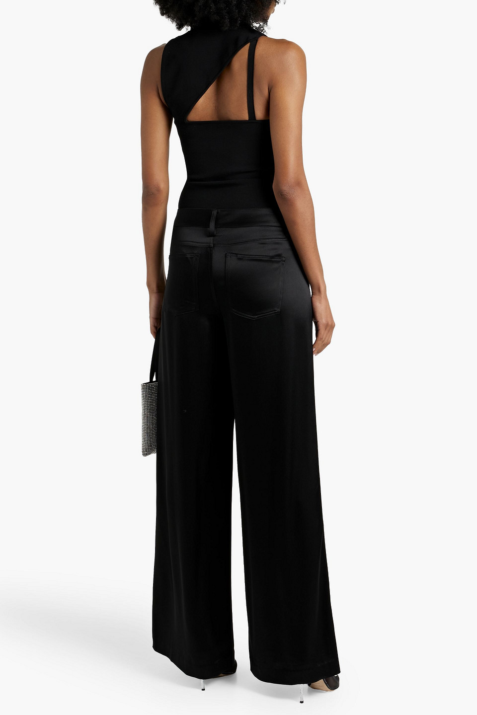 Shop Alice And Olivia Trish Satin Wide-leg Pants In Black