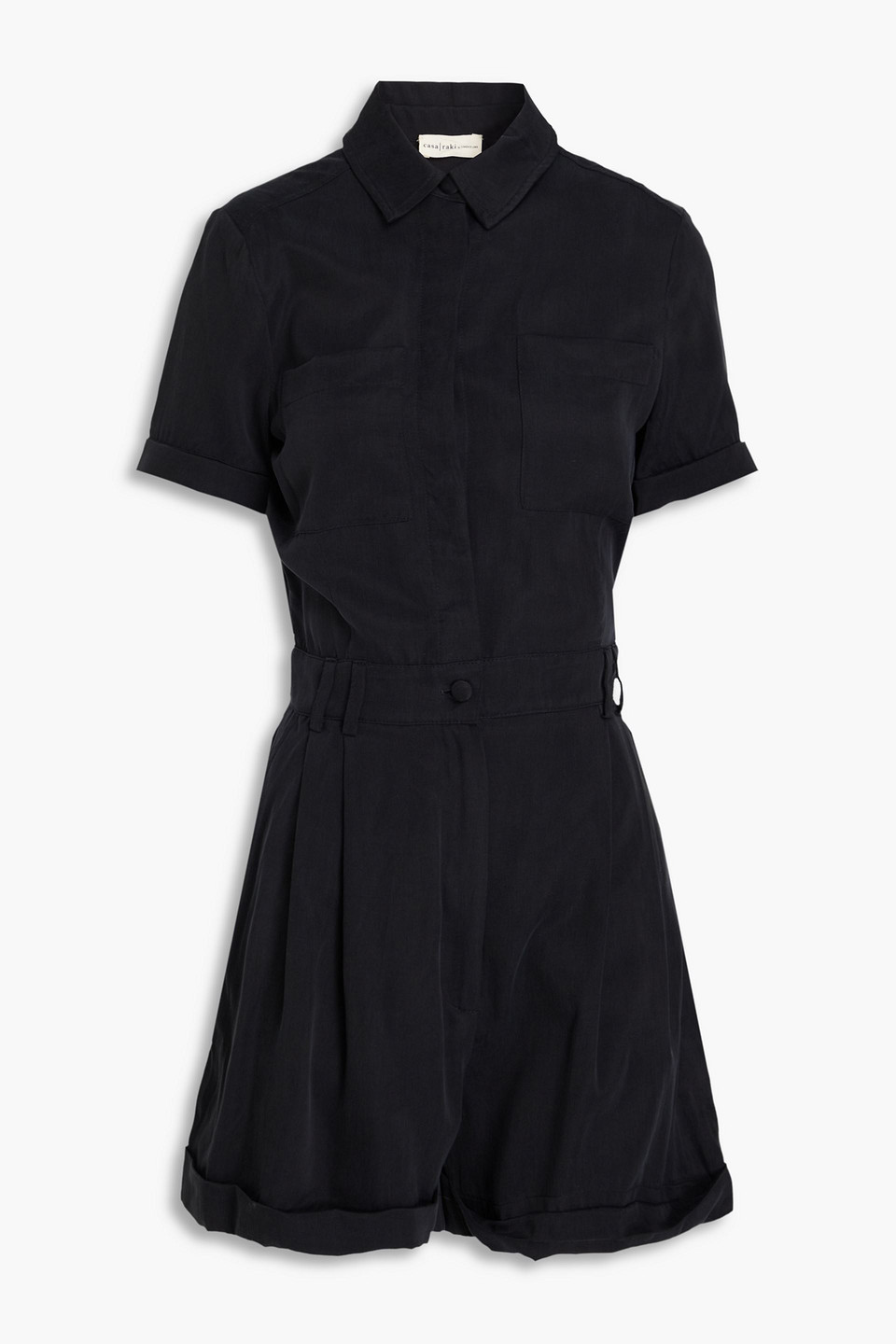 Casa Raki Felipa Pleated Cupro Playsuit In Charcoal