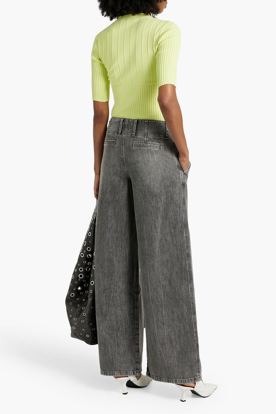 Shop Alice And Olivia Anders Faded Low-rise Wide-leg Jeans In Gray