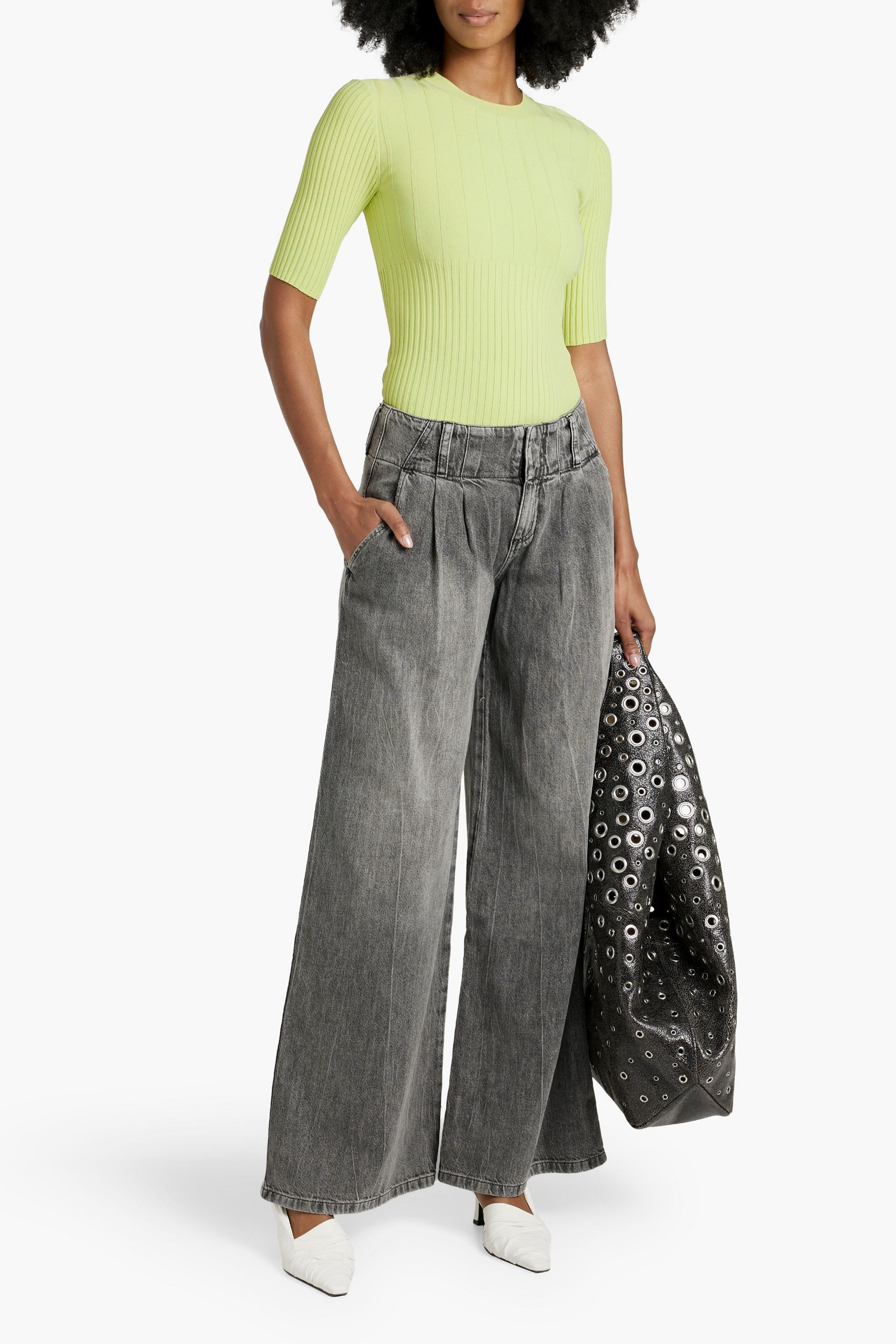 ALICE + OLIVIA JEANS Anders faded low-rise wide-leg jeans