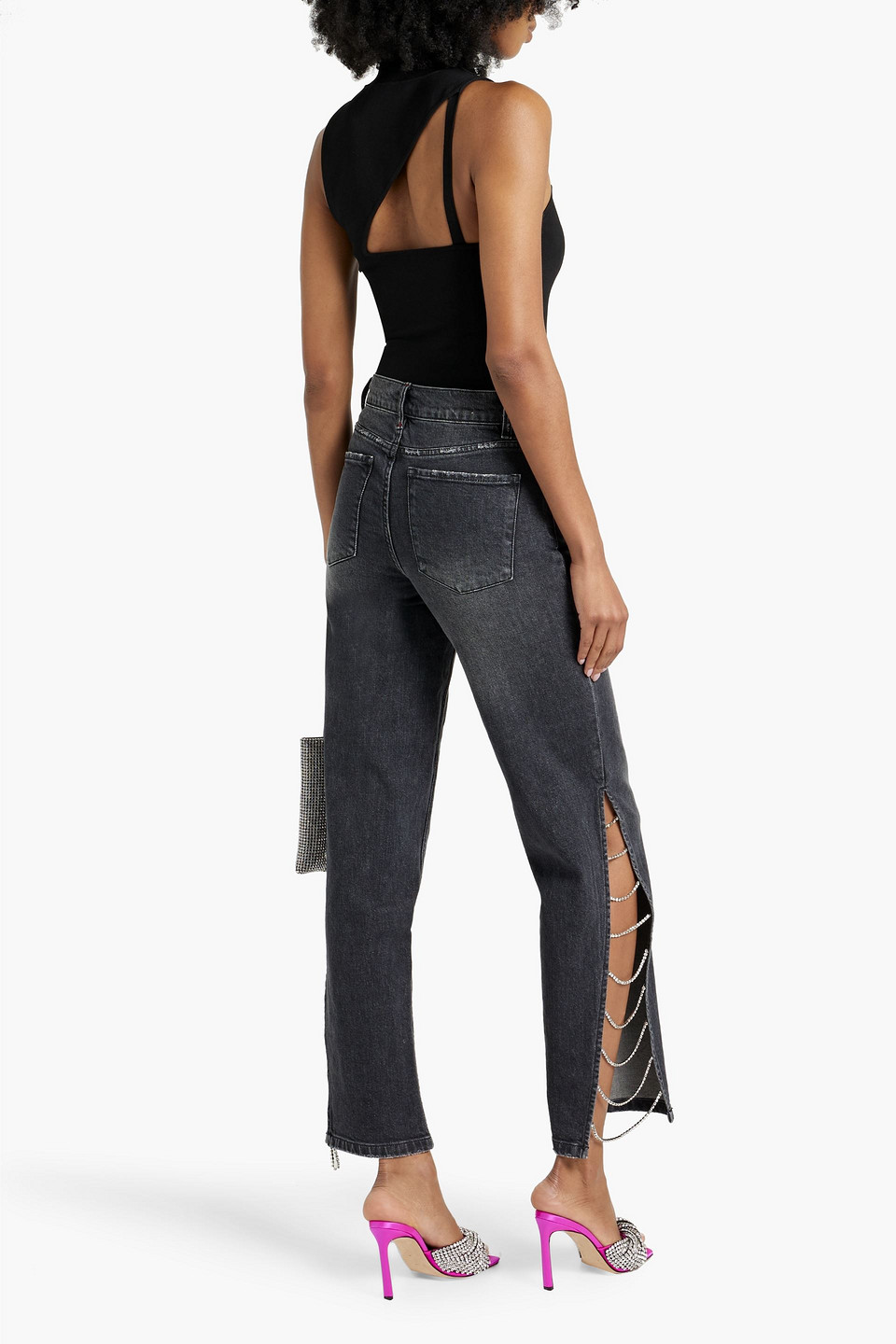 Shop Alice And Olivia Gayle Crystal-embellished Mid-rise Straight-leg Jeans In Charcoal