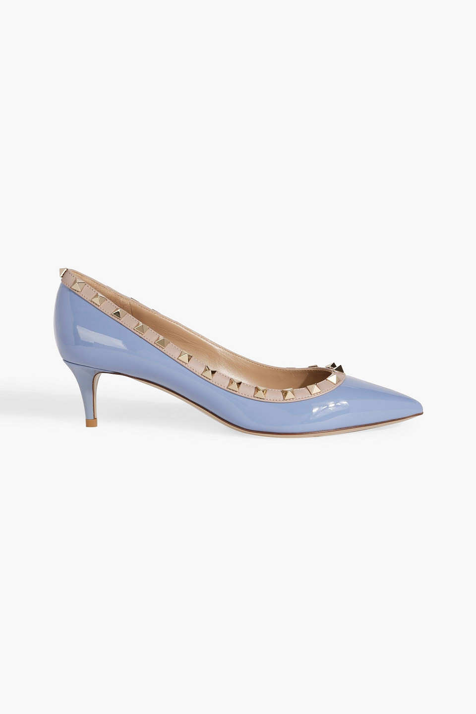 Rockstud two-tone smooth and patent-leather pumps