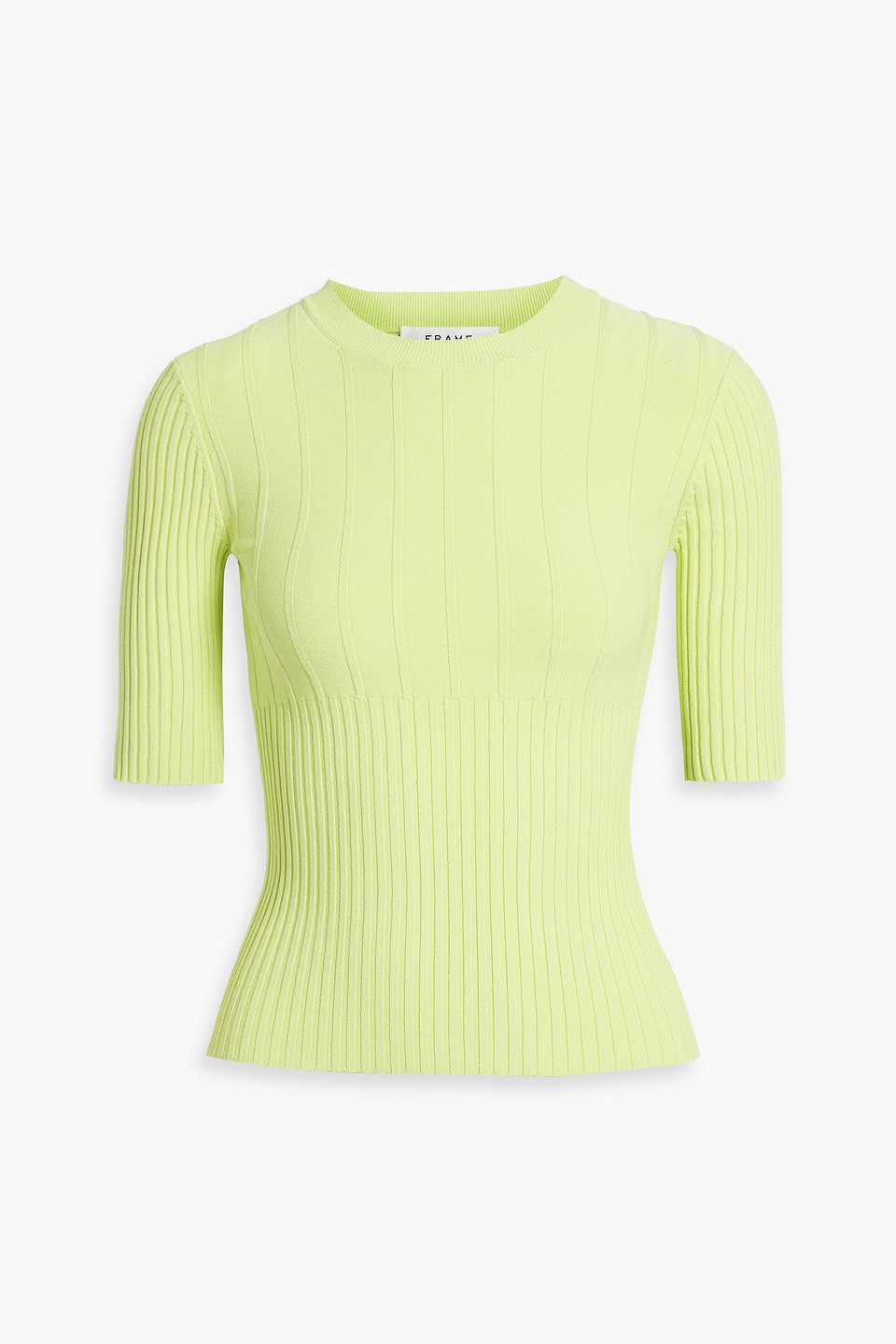 Frame Ribbed-knit Top In Chartreuse