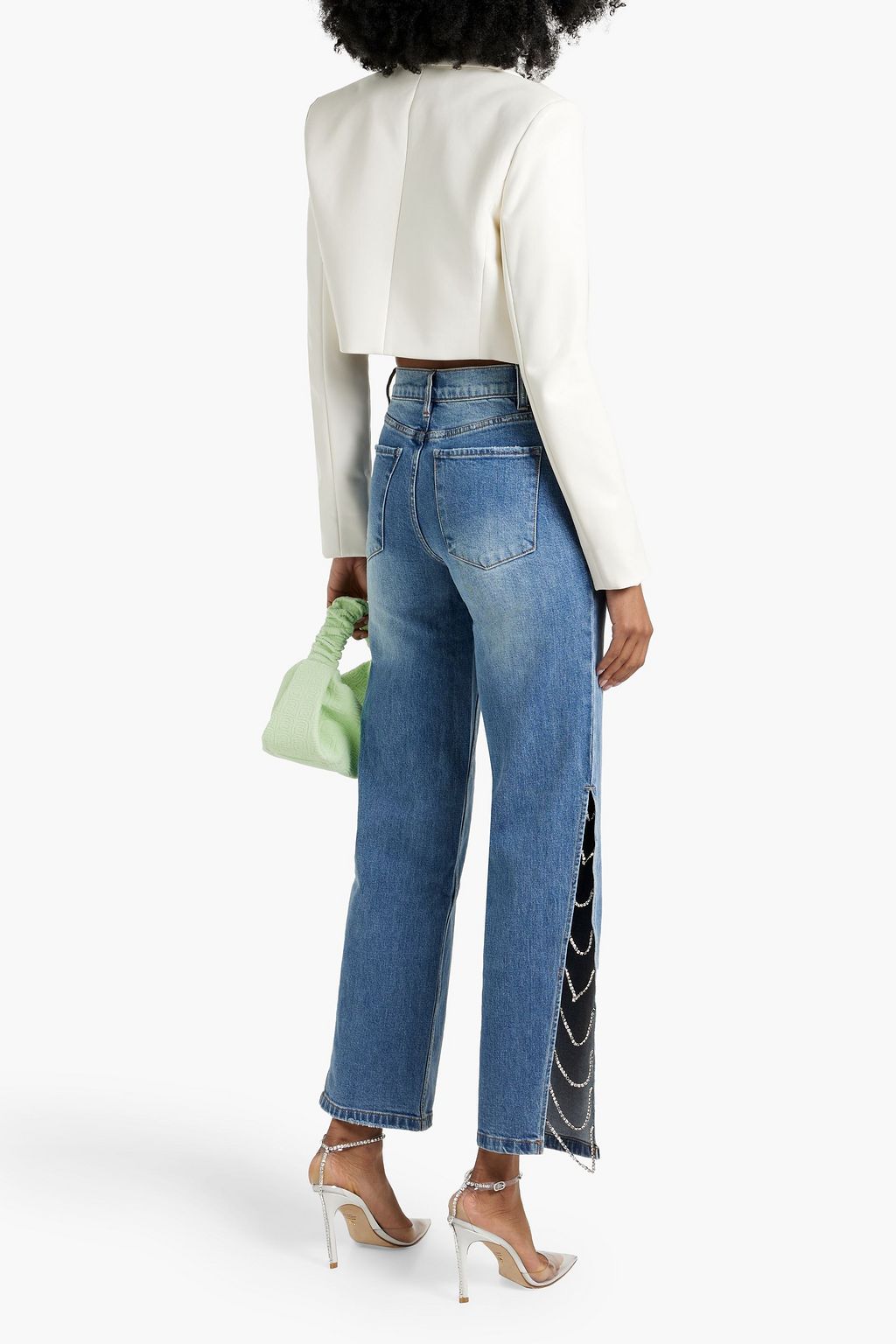ALICE + OLIVIA JEANS جينز "جايل" بخصر منخفض الارتفاع وأرجل مستقيمة ومزين بالكريستال