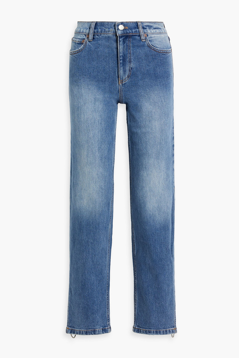 Alice And Olivia Gayle Crystal-embellished Low-rise Straight-leg Jeans In Mid Denim