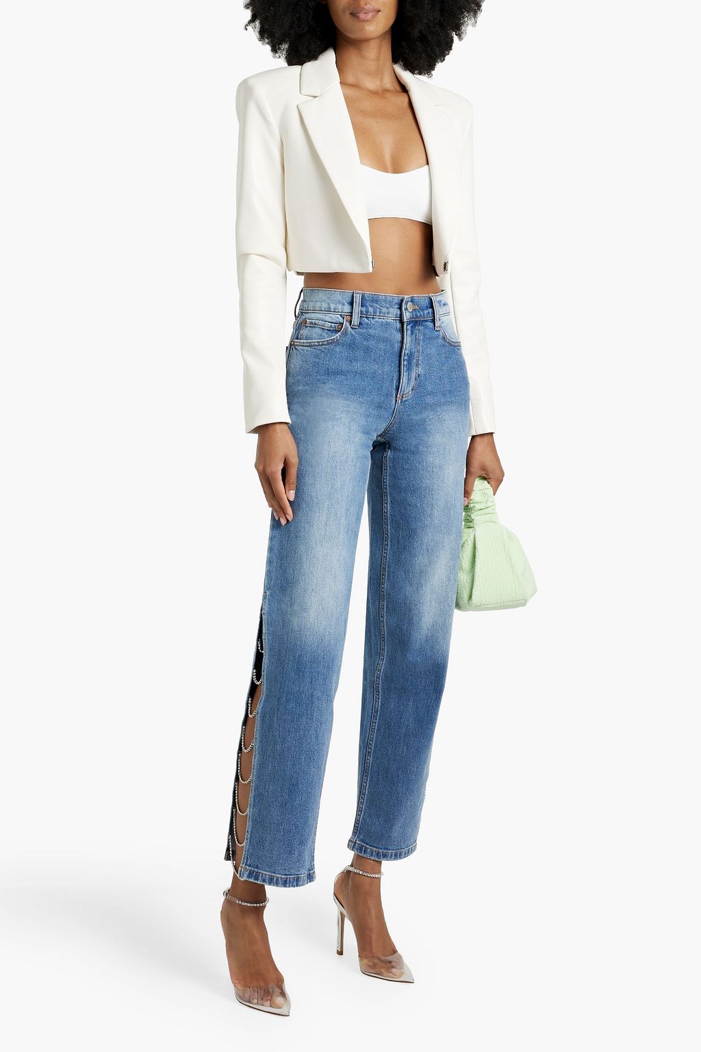 ALICE + OLIVIA JEANS جينز "جايل" بخصر منخفض الارتفاع وأرجل مستقيمة ومزين بالكريستال