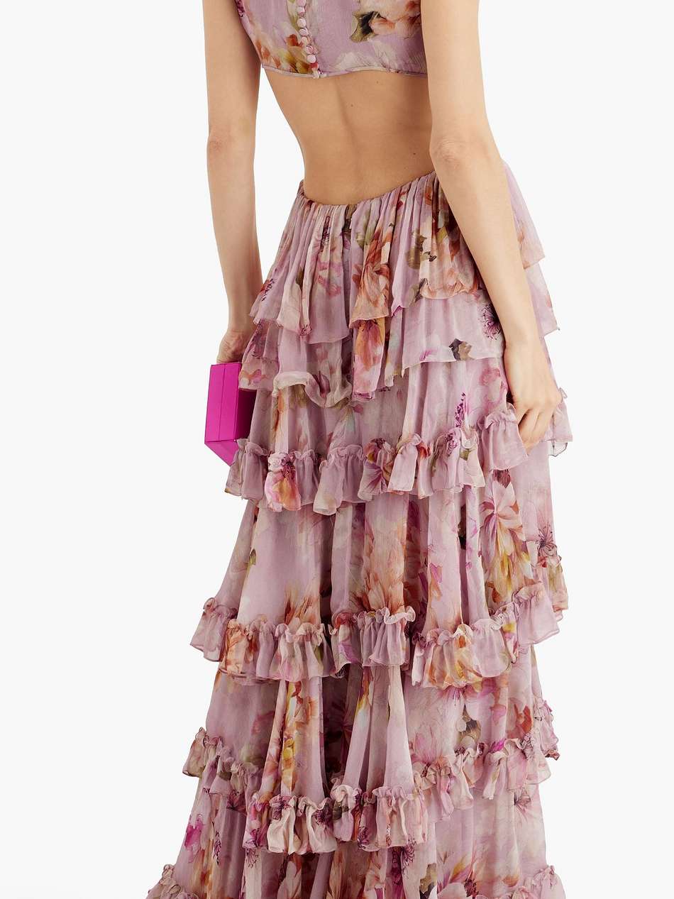 claire tiered floral-print georgette gown