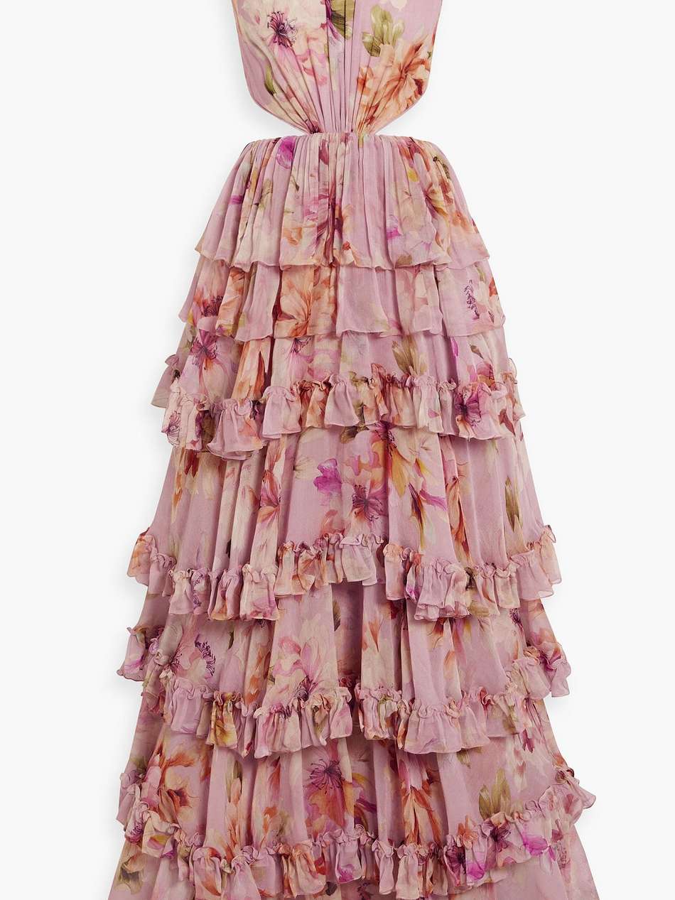 claire tiered floral-print georgette gown