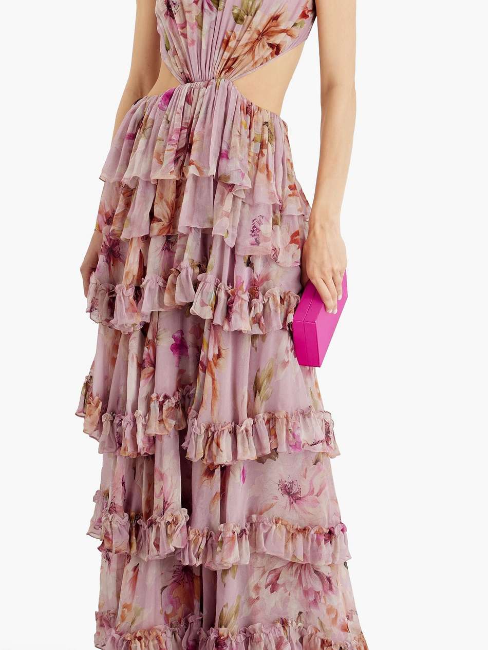 claire tiered floral-print georgette gown