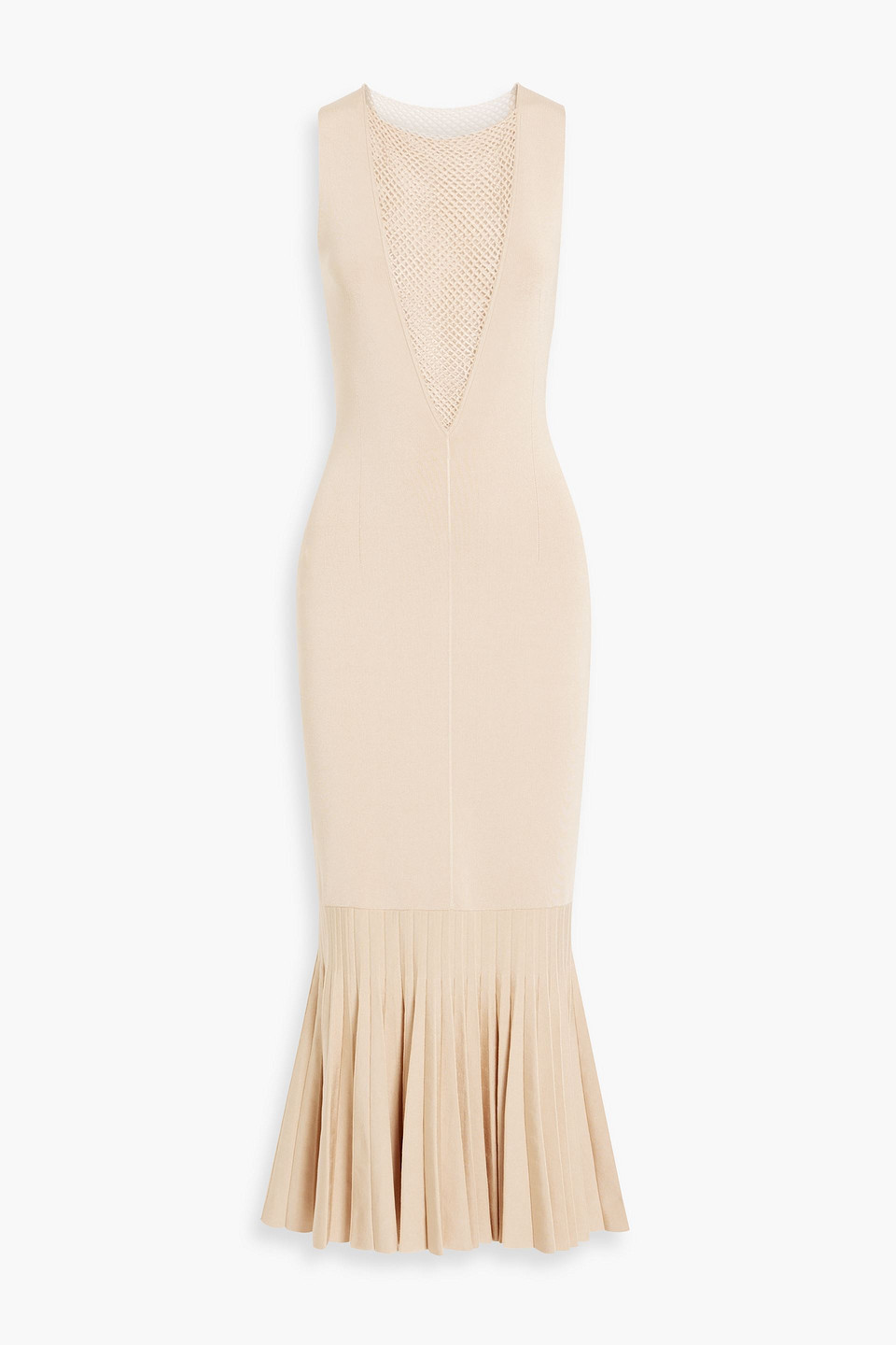 Galvan Erato Pleated Open And Stretch-knit Midi Dress In Neutral