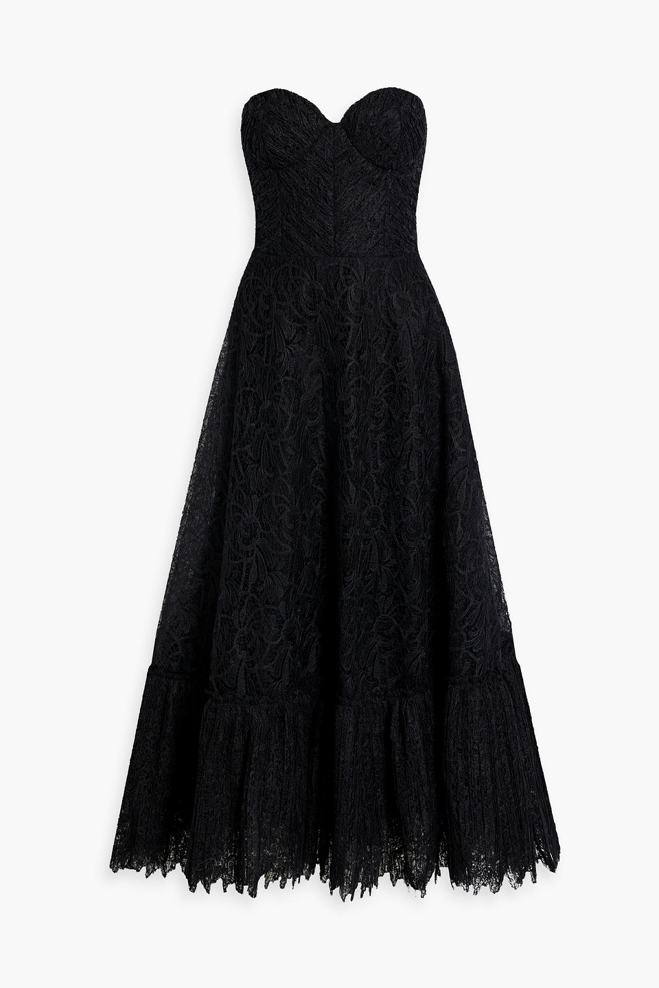 Costarellos Strapless Guipure Lace Maxi Dress In Black