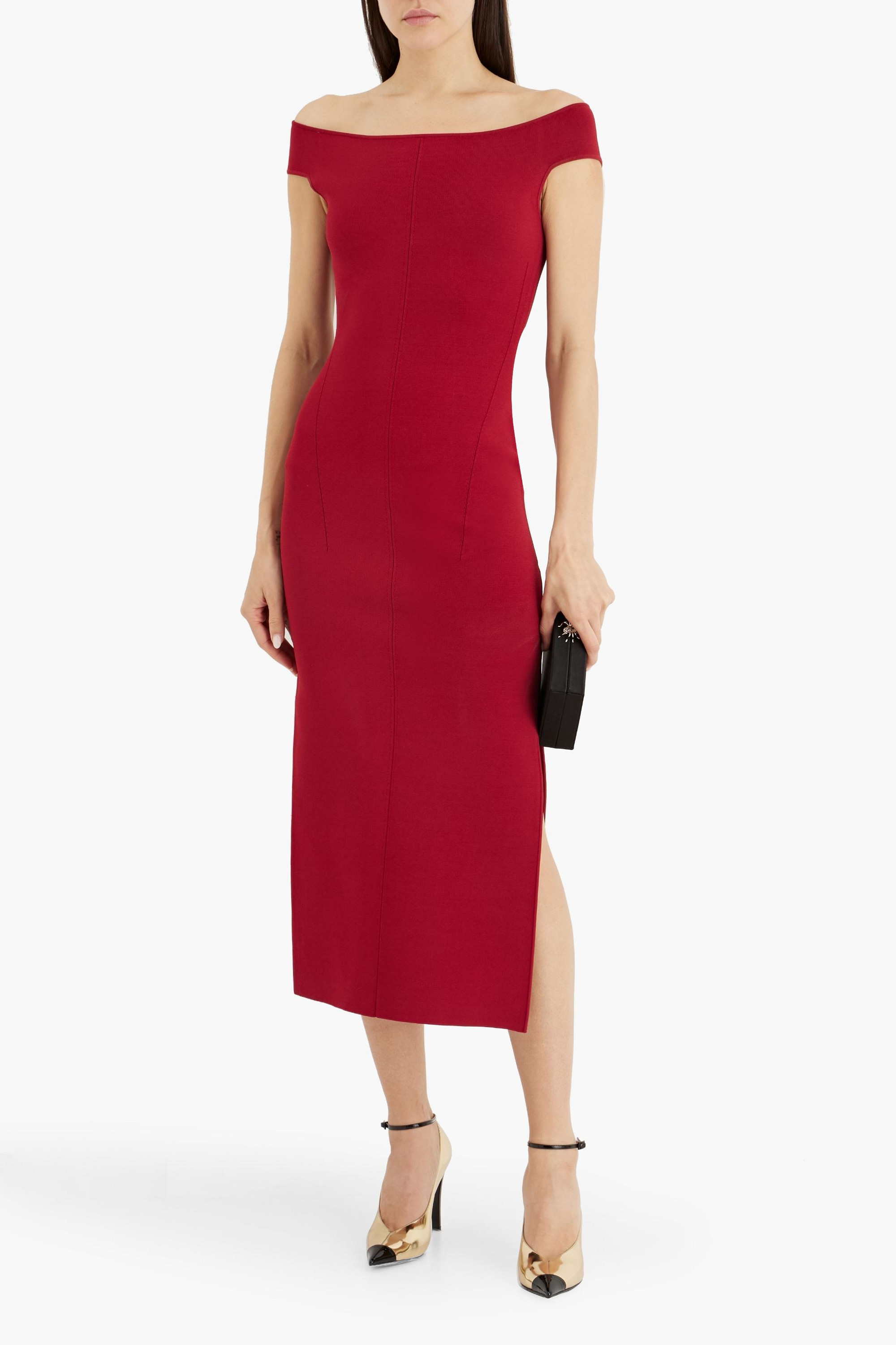 GALVAN  LONDON Aphrodite off-the-shoulder stretch-knit midi dress