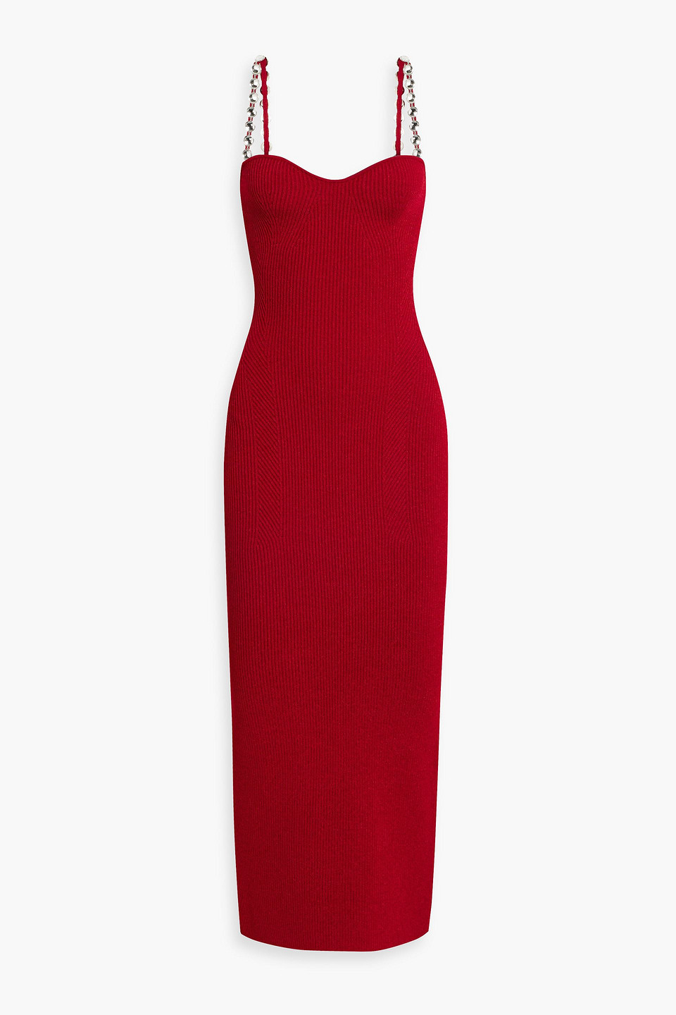 Galvan Globe Wave Embellished Ribbed-knit Midi Dress In Crimson