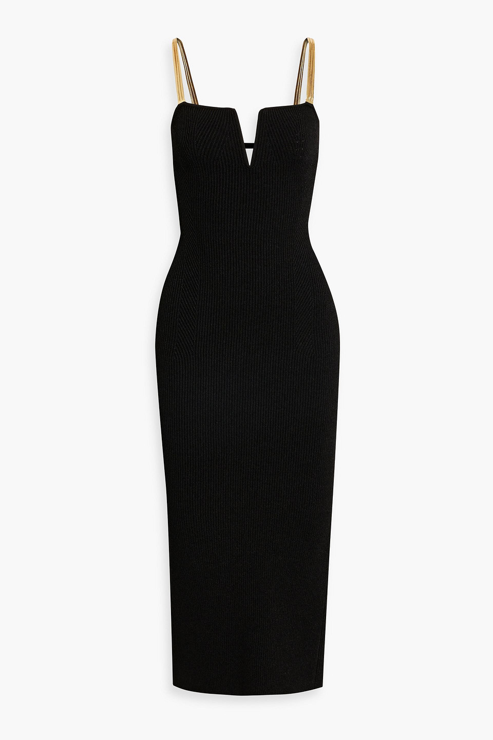 Galvan Ophelia Chain-embellished Ribbed-knit Midi Dress In Black