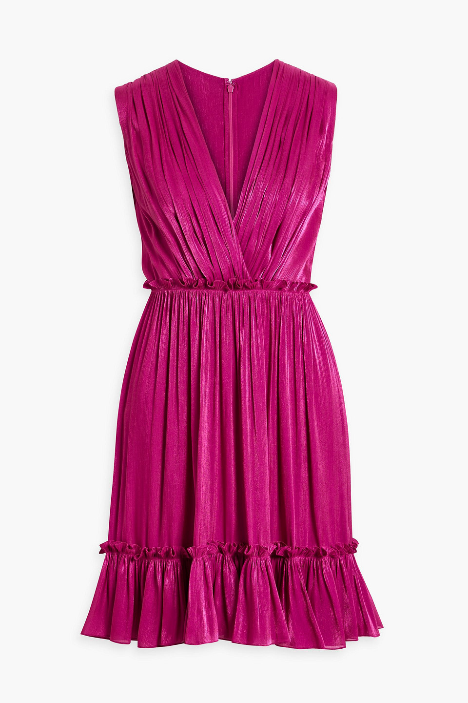 Costarellos Ruffled Satin-jacquard Mini Dress In Magenta