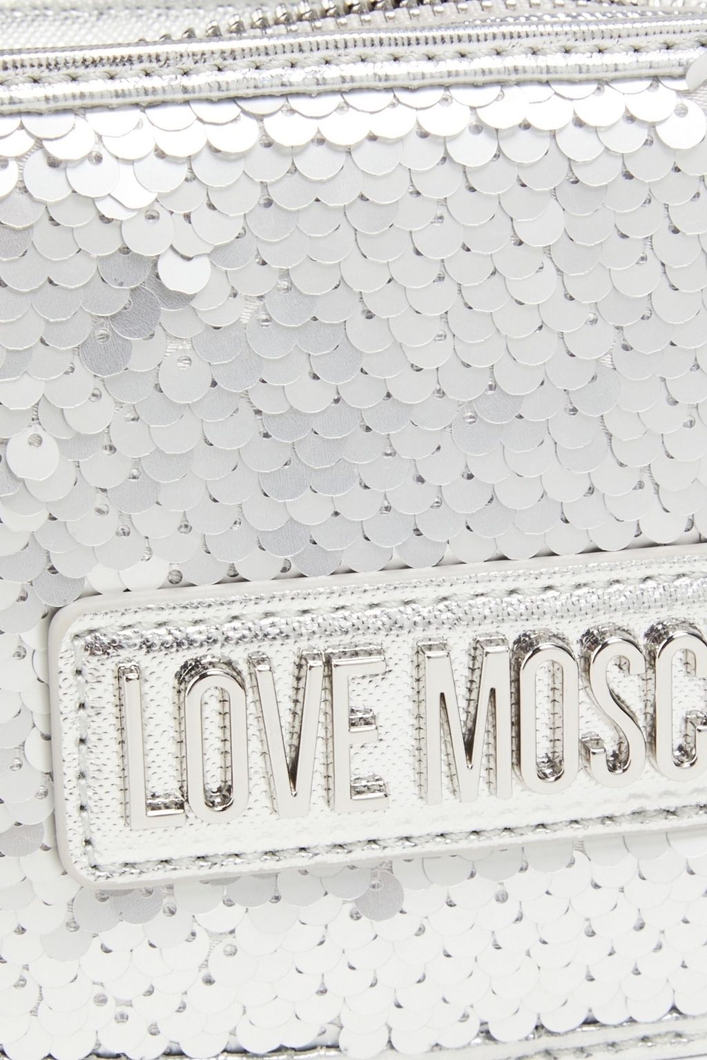 LOVE MOSCHINO حقيبة كتف من الجلد النافر الاصطناعي اللامع بأقراص برّاقة