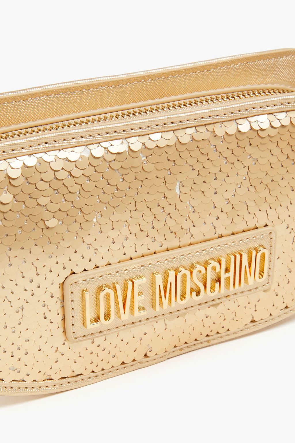 LOVE MOSCHINO حقيبة كتف من الجلد النافر الاصطناعي اللامع بأقراص برّاقة