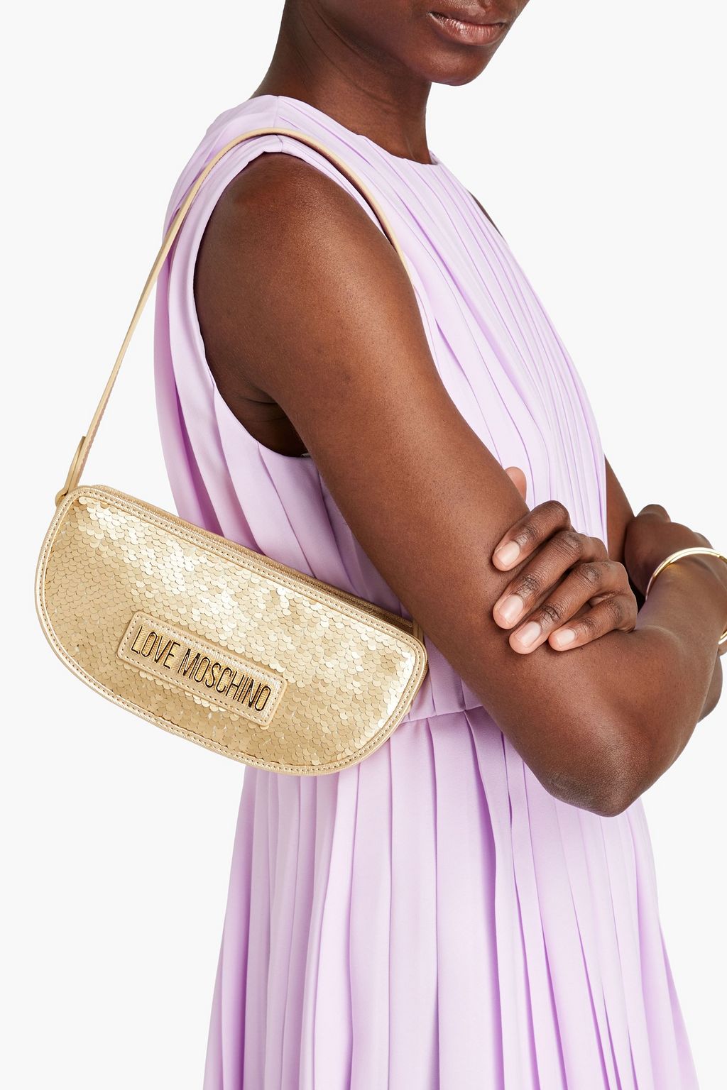 LOVE MOSCHINO حقيبة كتف من الجلد النافر الاصطناعي اللامع بأقراص برّاقة