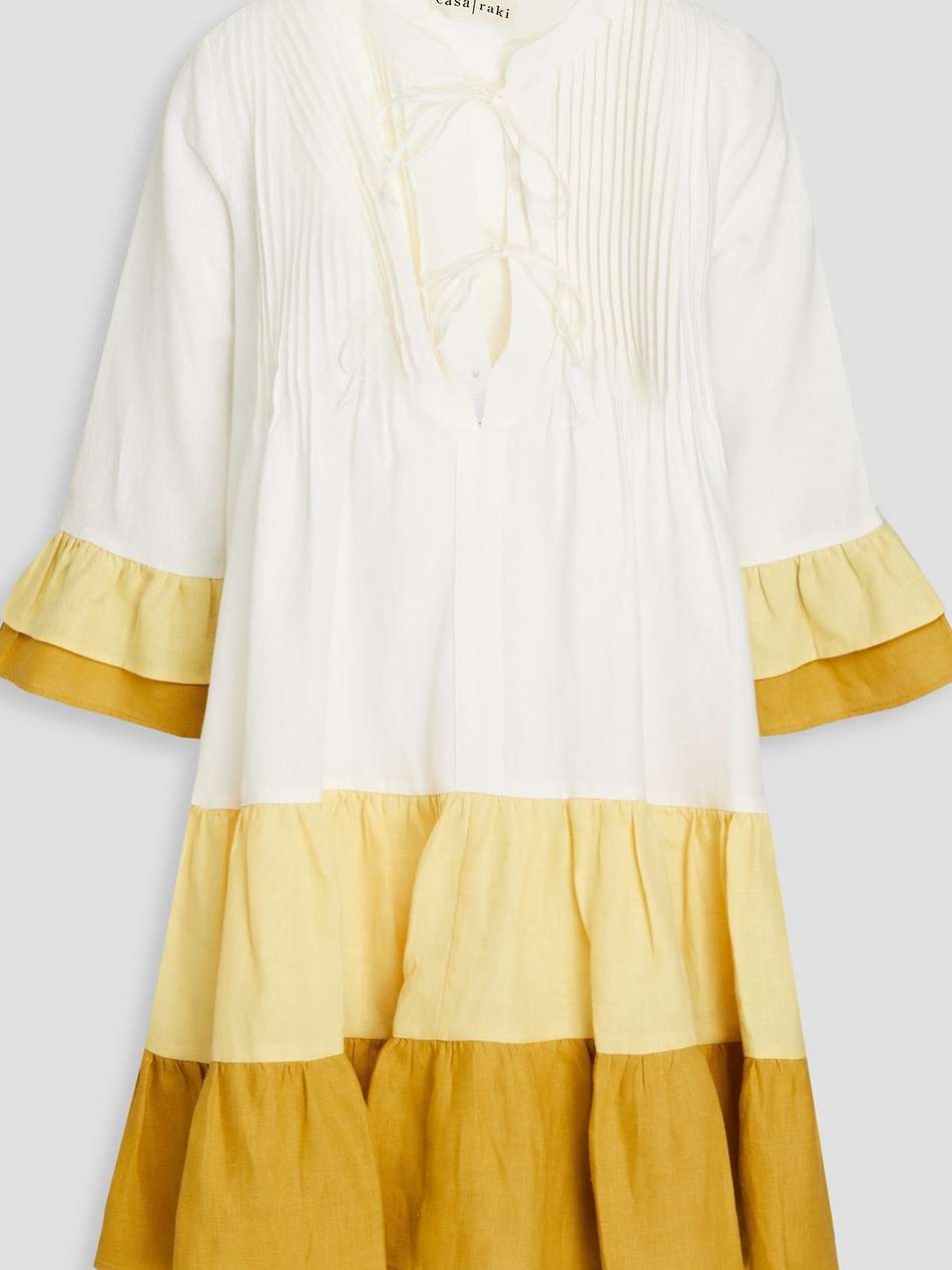 nina tiered color-block linen mini dress