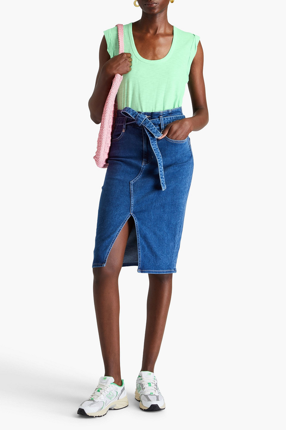 Veronica Beard Pleated Slub Pima Cotton-jersey Top In Light Green