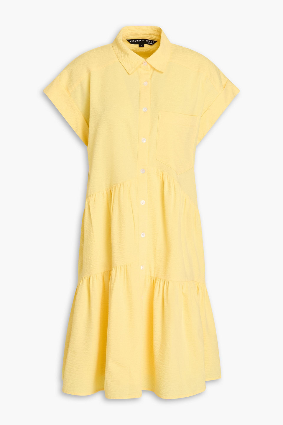 Veronica Beard Harrow Tiered Cotton-blend Seersucker Mini Shirt Dress In Yellow