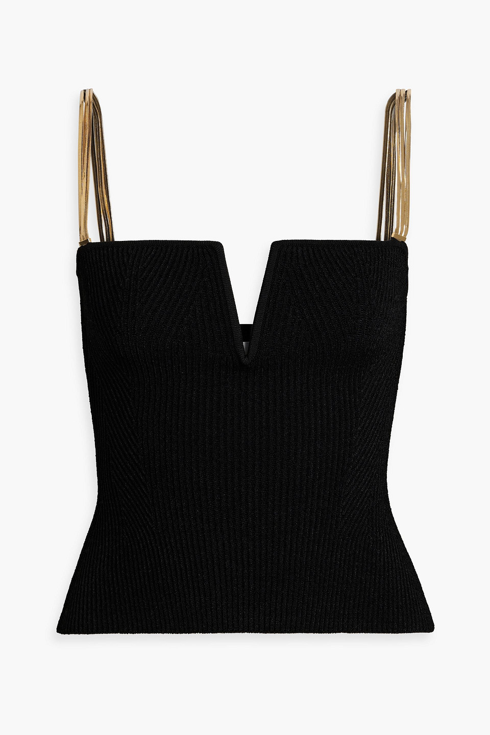 Galvan Ophelia Chain-embellished Ribbed-knit Top In Black