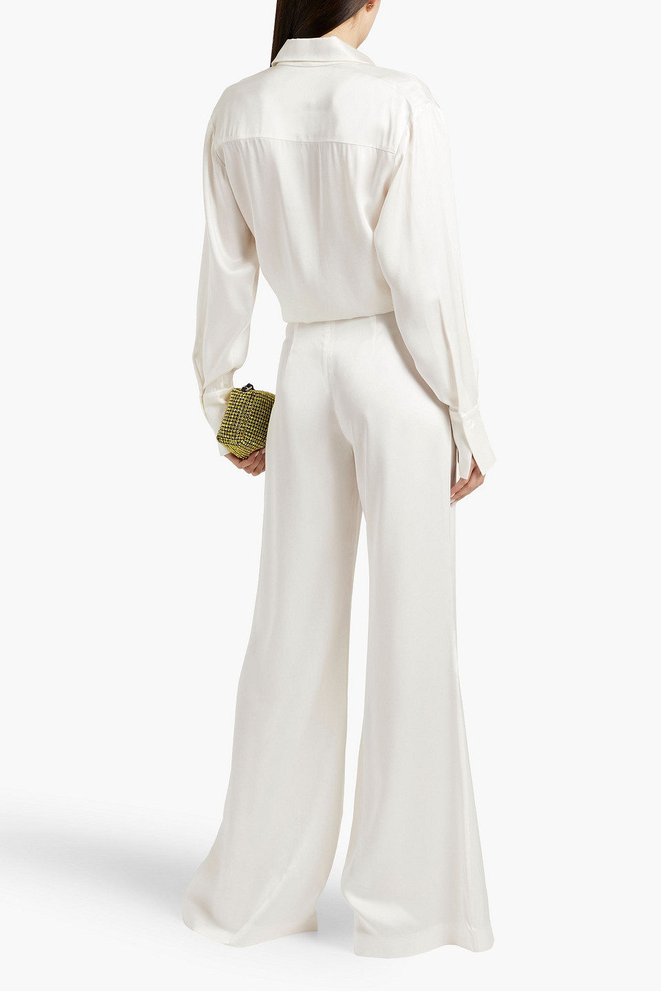 Shop Galvan Lido Satin-crepe Wide-leg Pants In Weiss