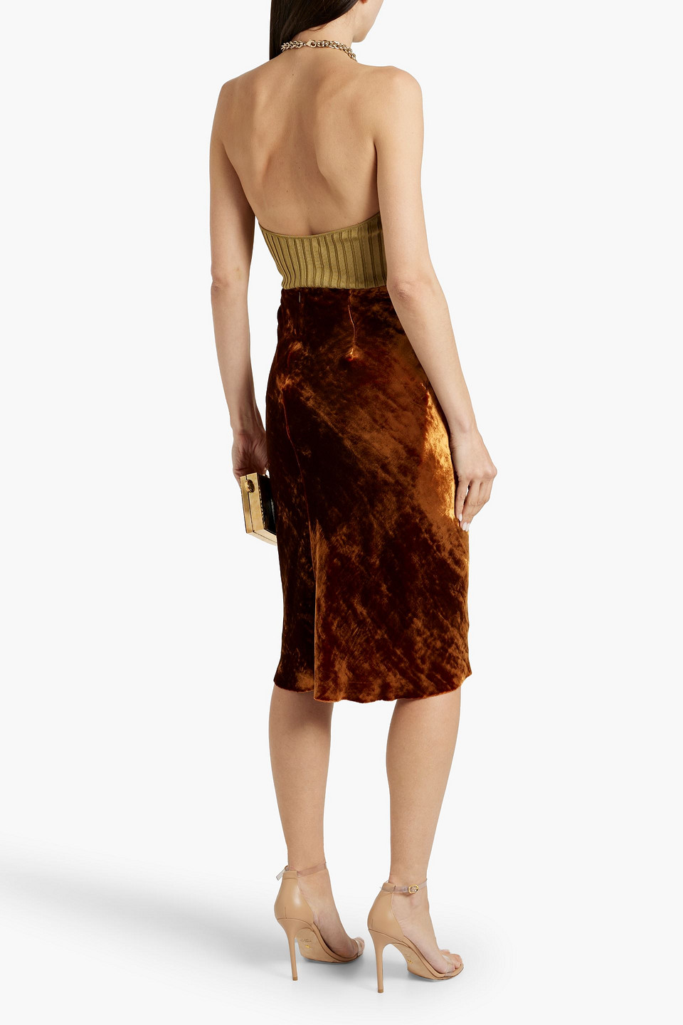 GALVAN RHEA CHAIN-EMBELLISHED RIBBED-KNIT HALTERNECK TOP