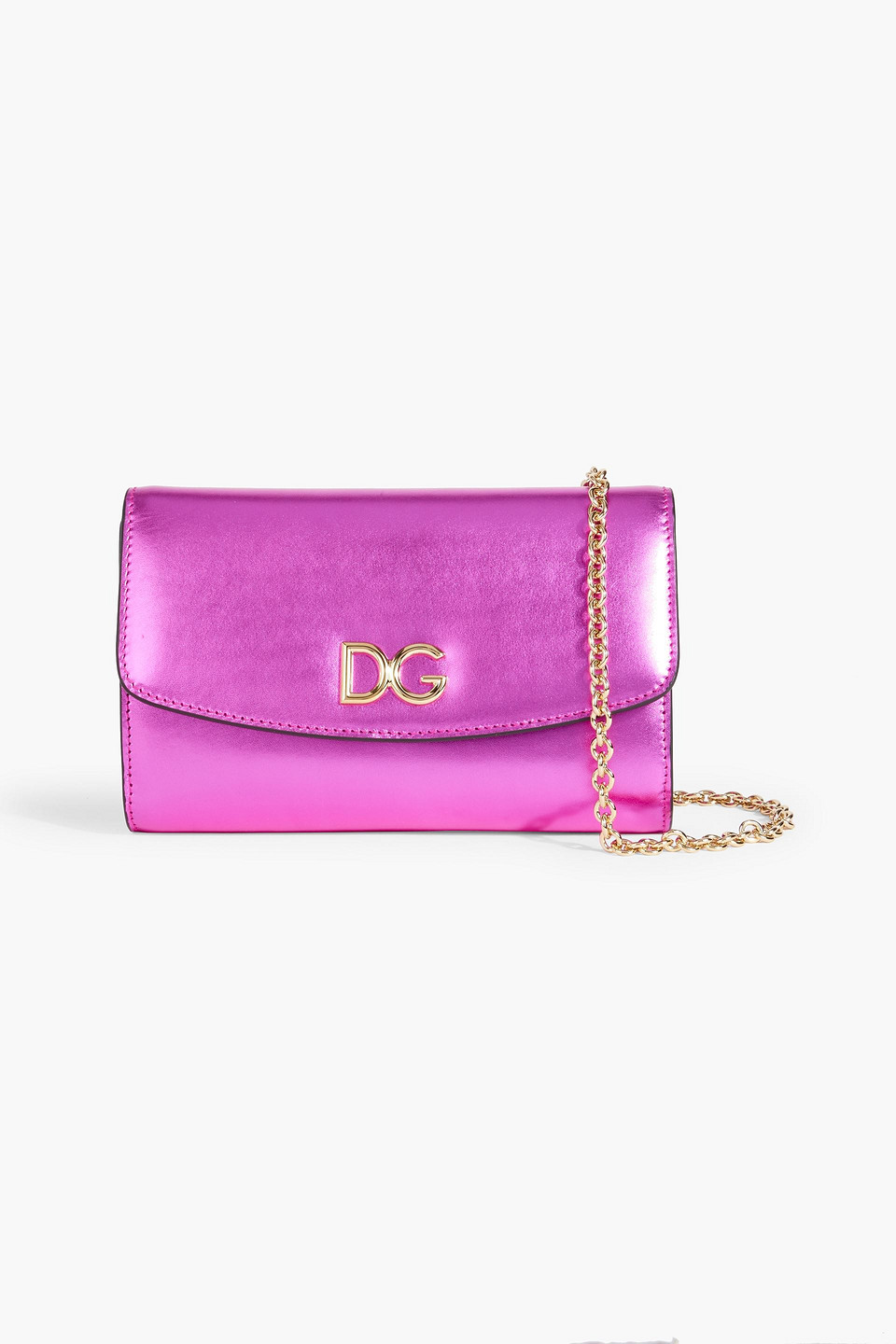 Dolce & Gabbana Metallic Leather Clutch In Bright Pink