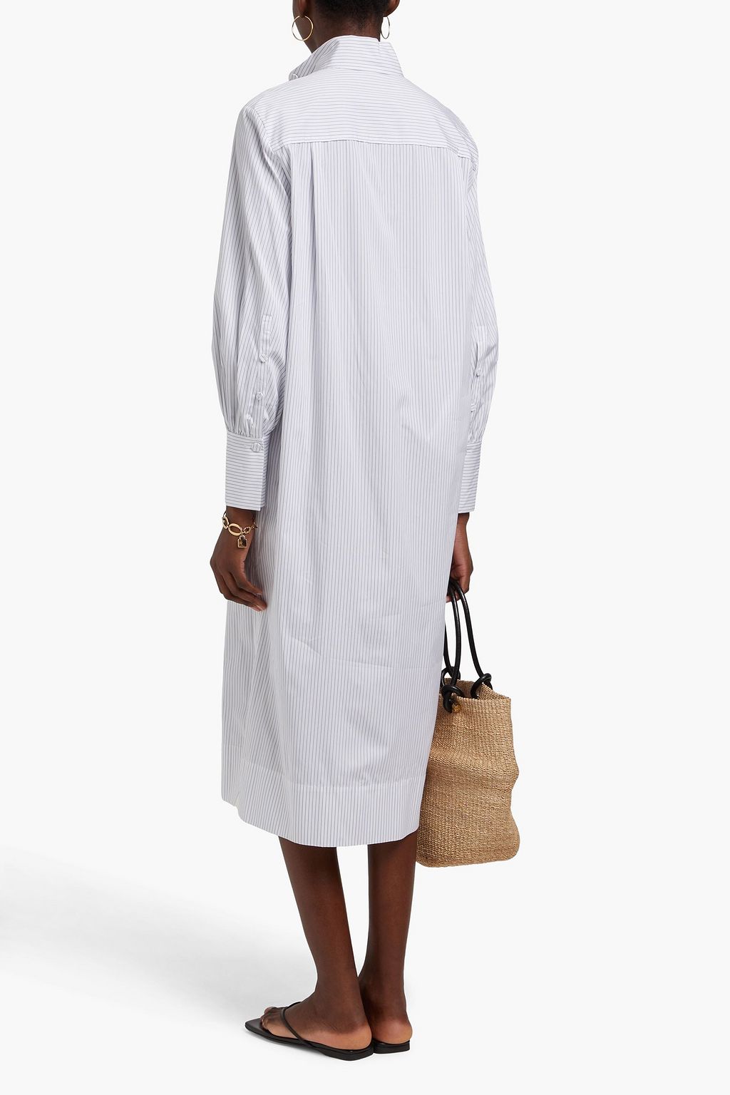 ANOTHER TOMORROW Belted striped cotton-poplin midi shirt dress