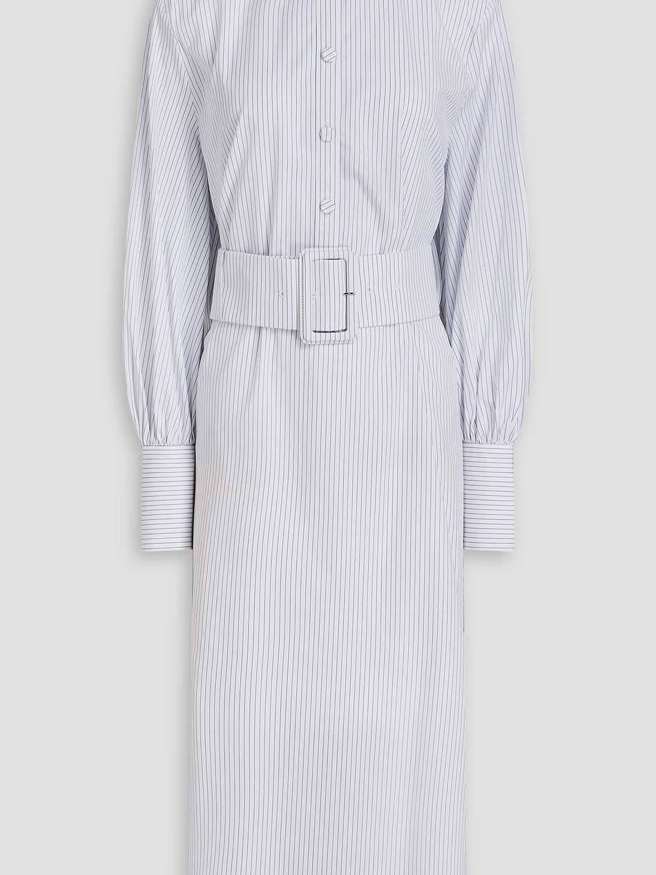 belted striped cotton-poplin midi shirt dress