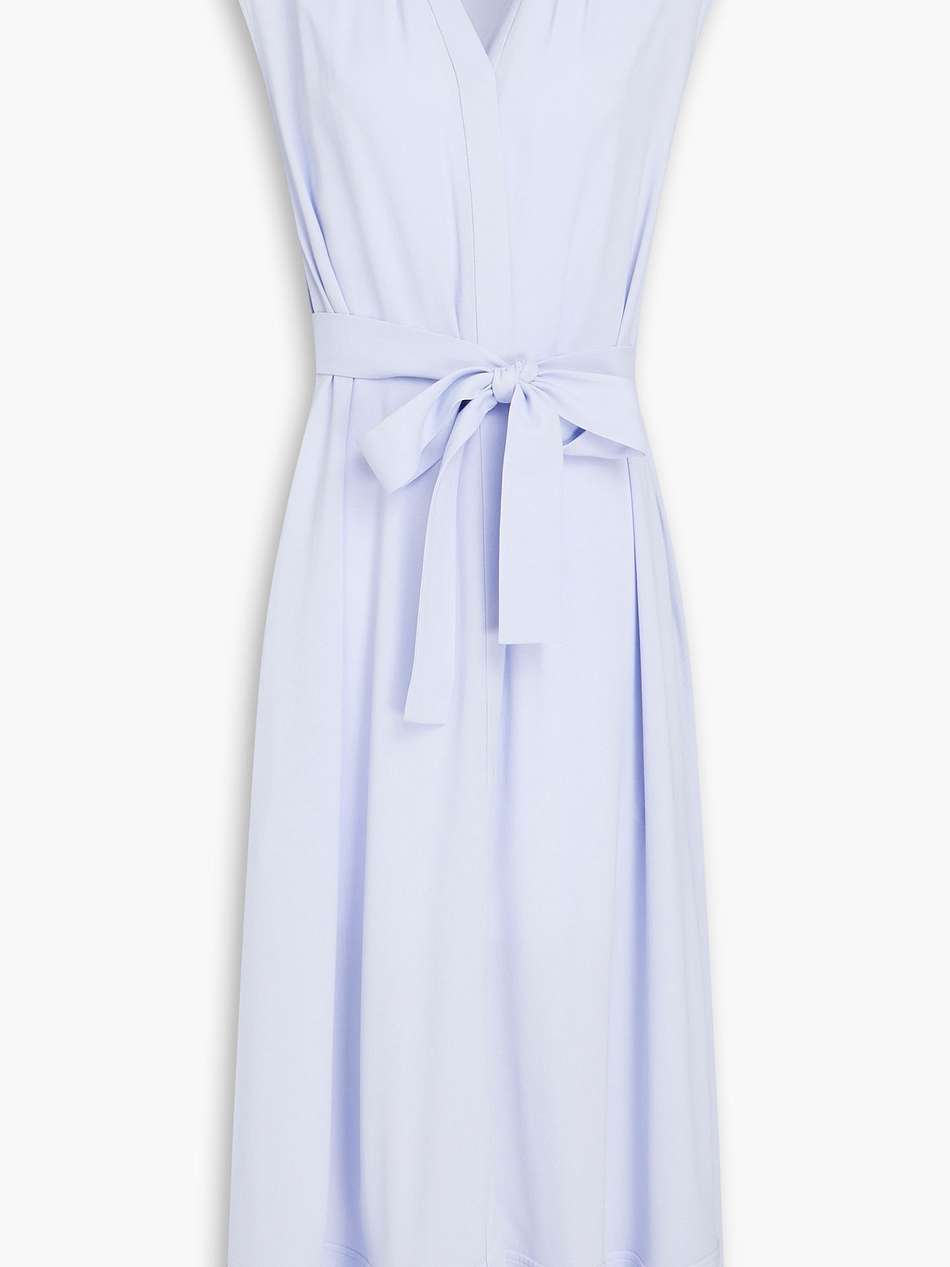 belted pleated crepe midi dress