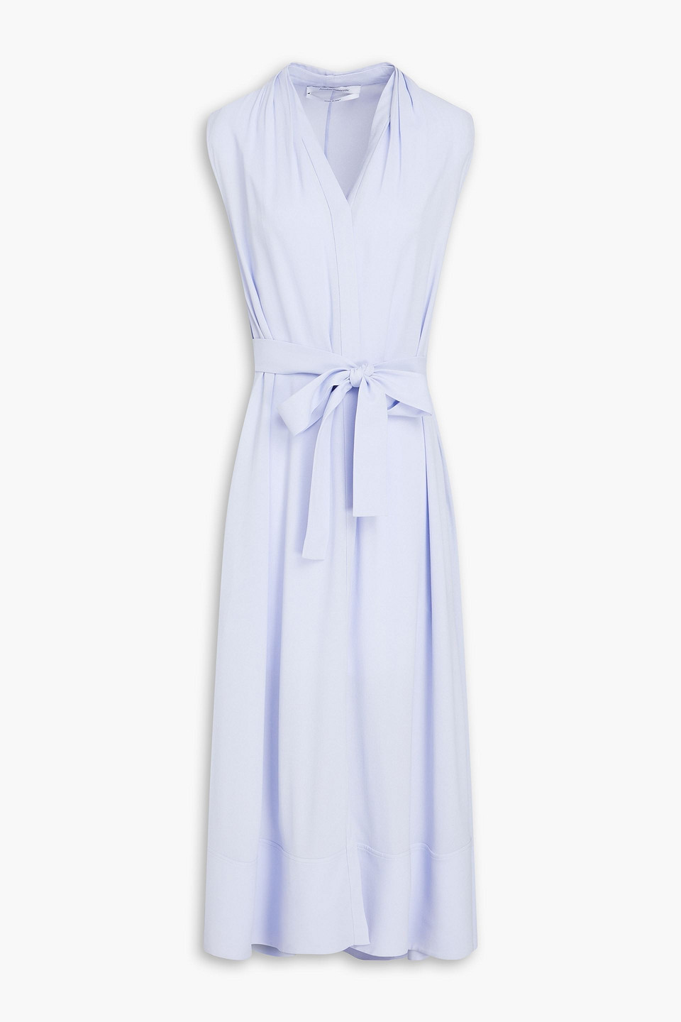 Another Tomorrow Belted Pleated Crepe Midi Dress In Lilac