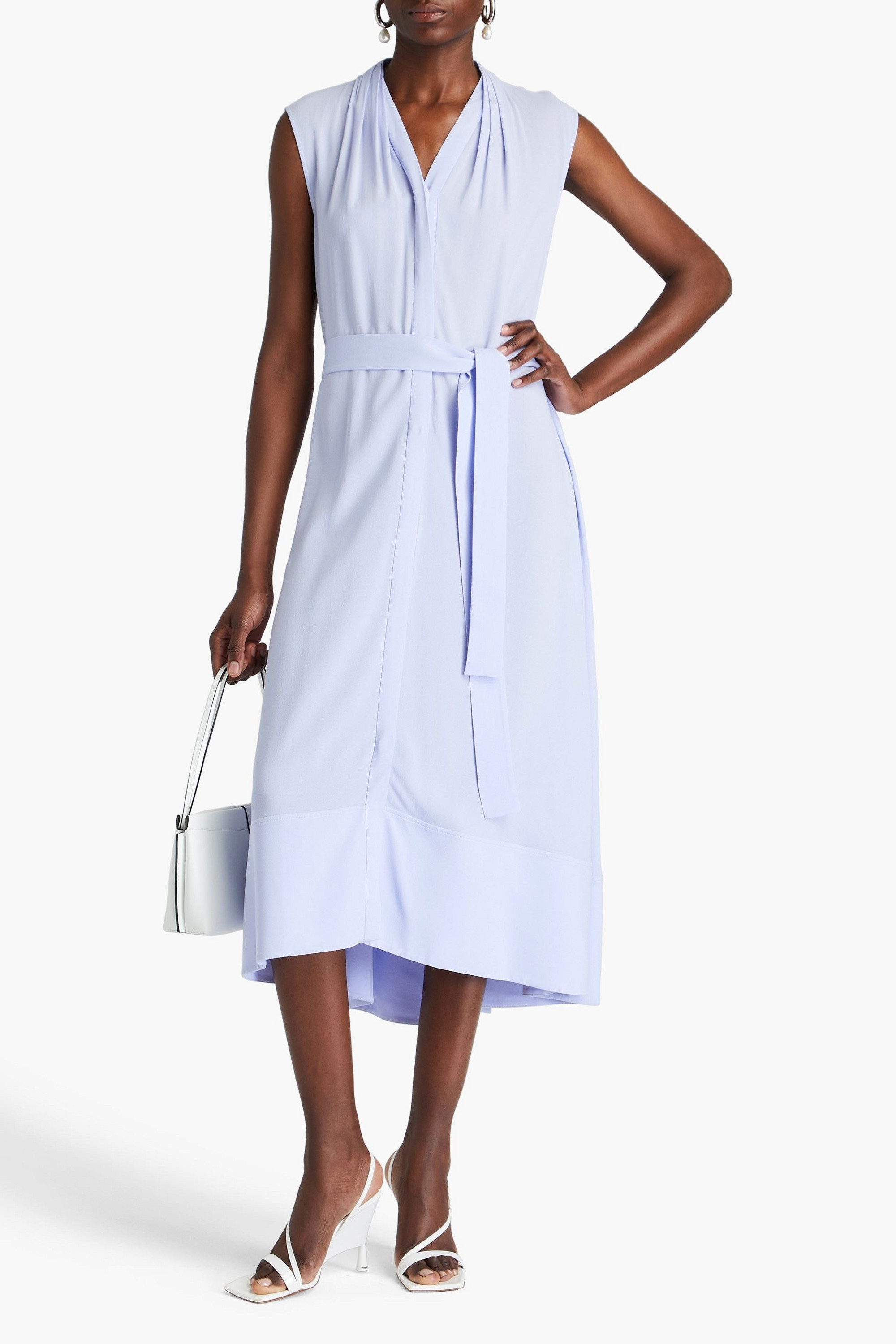Another Tomorrow Belted pleated crepe midi dress