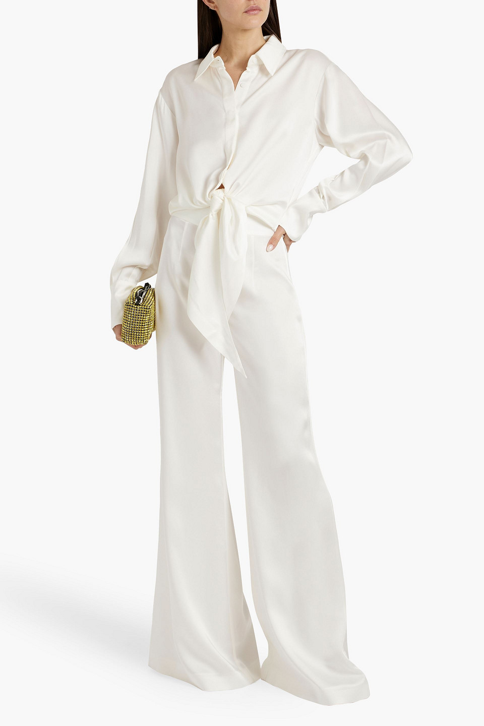 Shop Galvan Lido Tie-front Satin-crepe Shirt In White